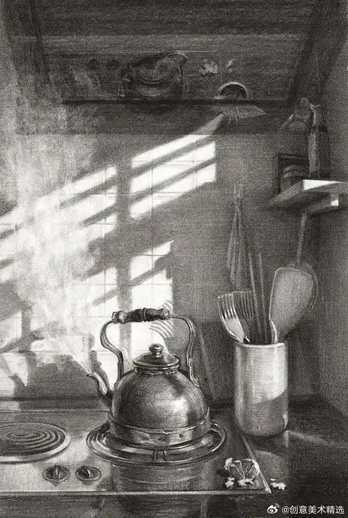 构图与黑白灰的魔力——设计感十足的一组场景素描.#手绘##素描