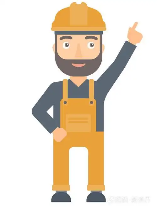 工人的安全帽用手指向上