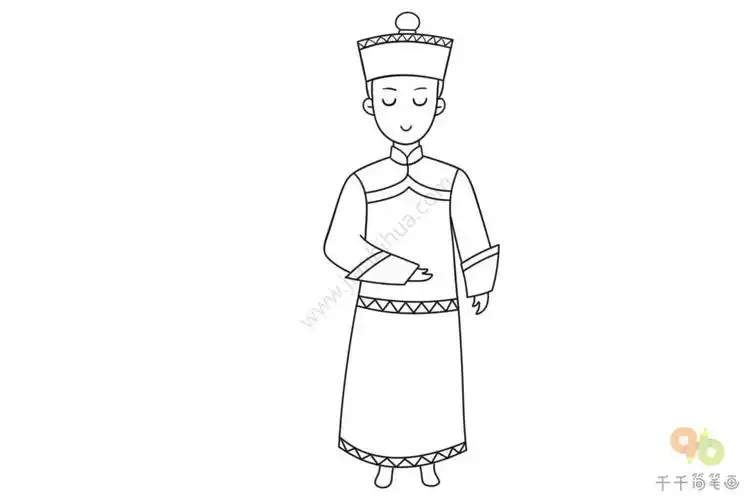 民族人物满族男孩简笔画步骤图