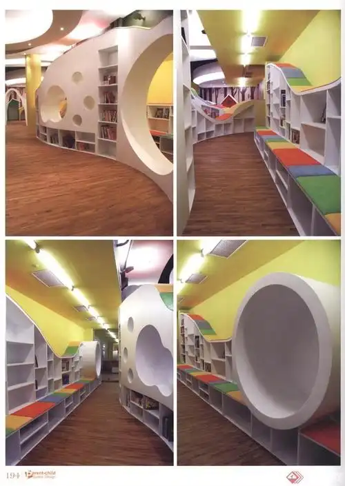 儿童图书馆室内设计实景图-儿童图书馆书柜储物柜木地板-设计师图库