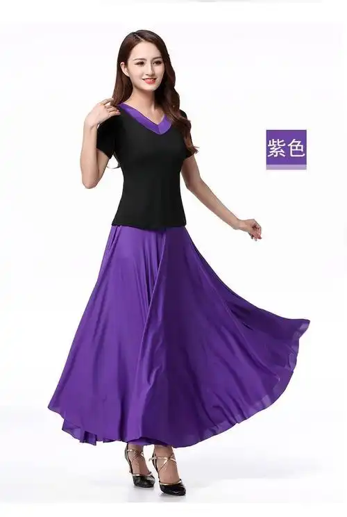 春夏广场舞服装套装交谊舞大摆半身裙子舞蹈服套装女成人新款 纯黑色