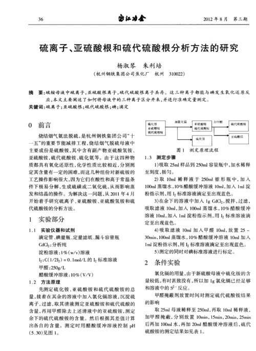 硫离子,亚硫酸根和硫代硫酸根分析方法的研究