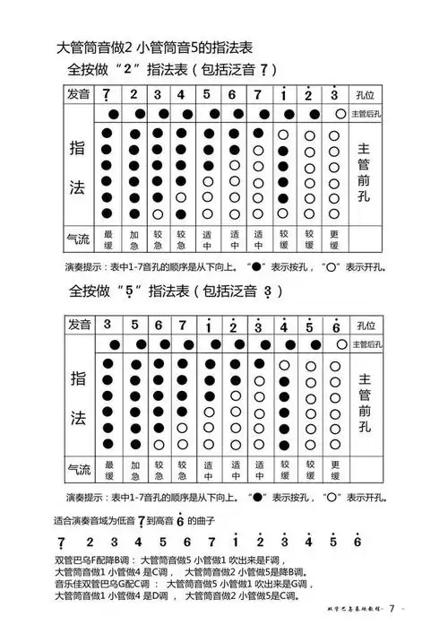 7页 双管巴乌大管做2小管做5的指法表介绍 零基础双管巴乌教学