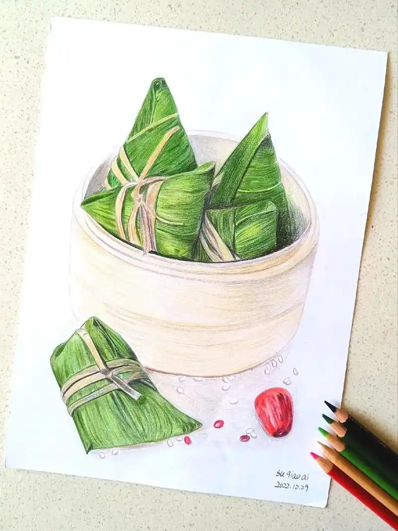 想吃粽子了#画画 #彩铅#粽子怎么画 - 抖音