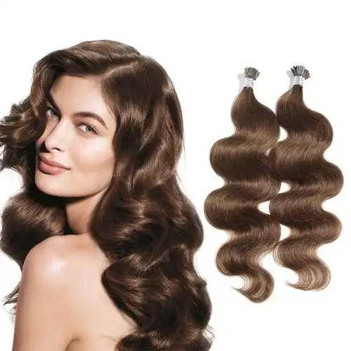 6 - 30 inch #8 ash brown stick i tip body wave real human hair