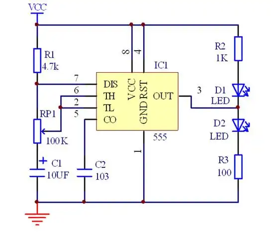 基于555定时器闪光电路原理图