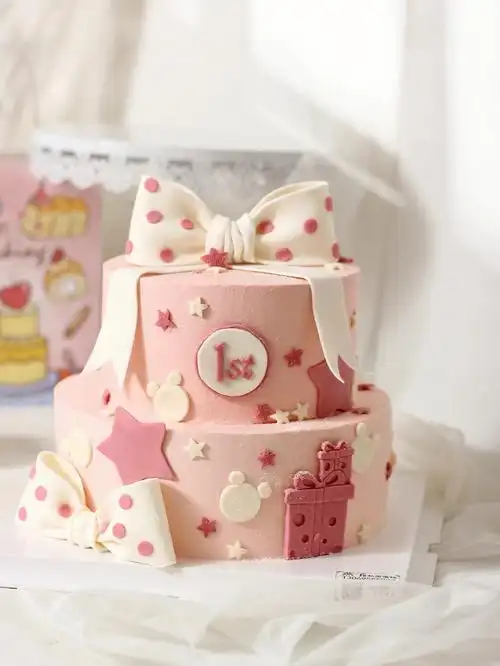 临颍同城女宝宝周岁生日蛋糕定制蝴蝶结女孩