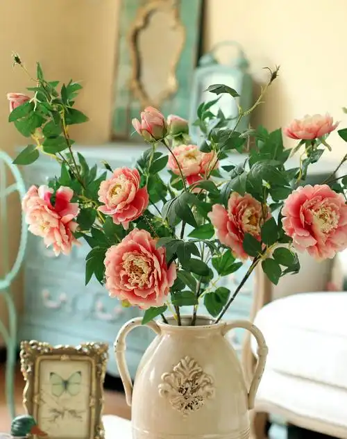 鱼西美屋 3枝装-唯美牡丹仿真花枝 客厅花瓶插花艺假花绢花摆件 不含