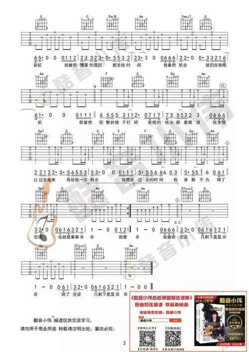 我曾吉他谱_隔壁老樊_c调六线谱_酷音小伟图片谱_木木吉他网
