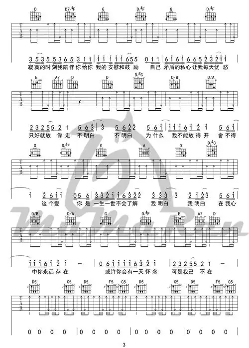 陶喆《小镇姑娘》d调吉他谱