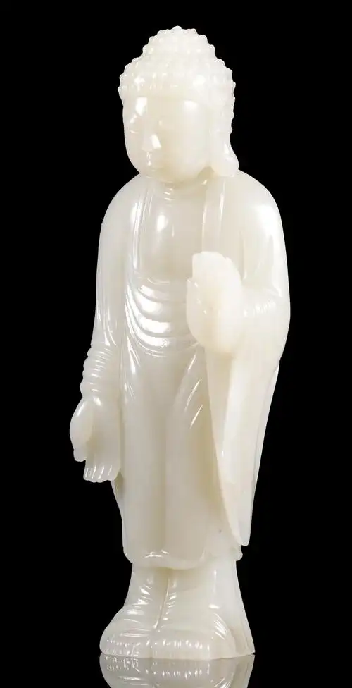 清代碧玉底座白玉佛