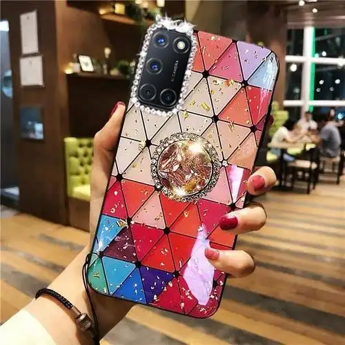 oppoa52手机壳女款pdam10保护套软边防摔金箔滴胶菱形格子a52硬壳滴胶