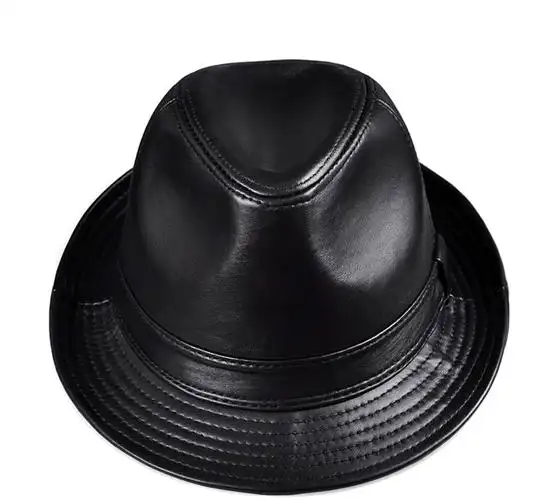 韵薇缇爵士帽秋冬季男士皮大檐绅士礼帽皮帽中老年帽户外老头帽子黑色