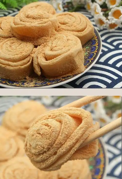 豆面卷粘北京驴打滚红豆馅芝麻馅豆面卷东北特产小吃450g原味卷1盒黑