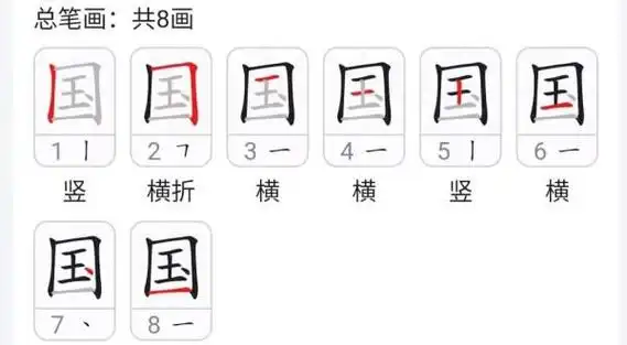 国字的笔顺笔画顺序,国字的笔顺图1