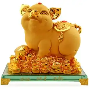 礼艺佳 招财发财金猪摆件一对情侣生肖猪电视柜办公桌工艺装饰品