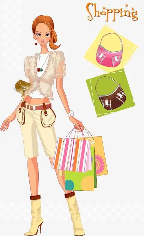 png卡通购物的女性人物设计aipng卡通提着购物袋的女性人物aipng时尚