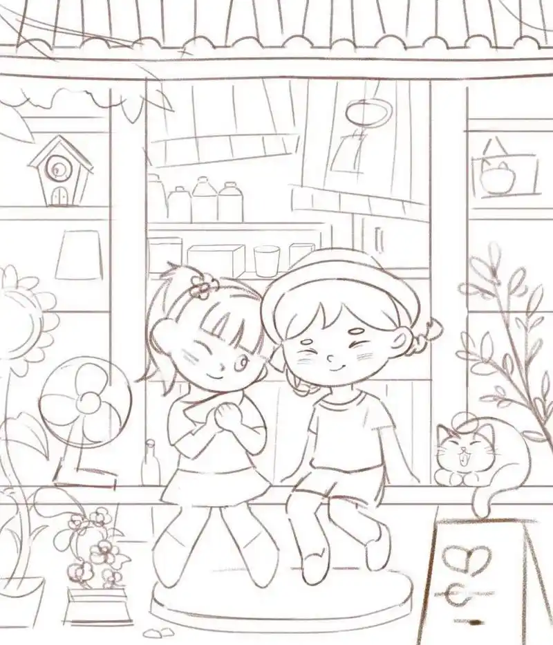 画了夏日场景小练习,带步骤图哦～91 第一步:打草稿 第二步:铺大色