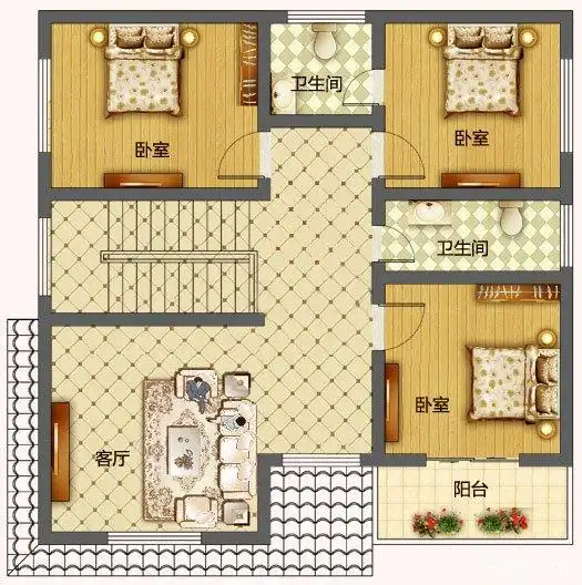 10x10米两层农村自建房,4卧3厅带车库小别墅,功能实用造价20万