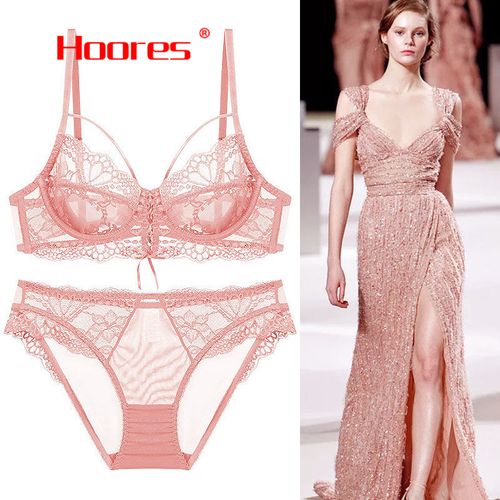 夏季性感蕾丝薄款文胸套装大胸显小细带拉绳透气粉色大码品牌内衣胸罩