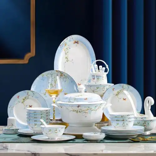 碗碟套装家用轻奢碗盘碗筷高档碗具景德镇陶瓷餐具套装乔迁礼盒装