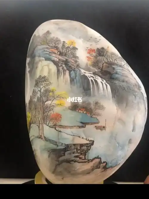 手工绘画立体石头山水风景画创意个性摆件
