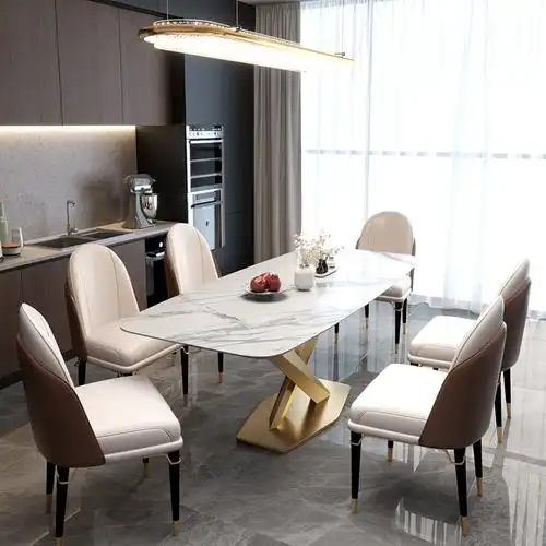 轻奢餐桌高端大气长方形意式风格港式现代简约进口岩板餐桌