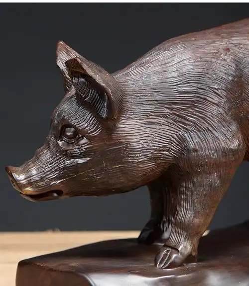 仙莱阁木雕猪摆件实木质雕刻十二生肖猪仿古家居装饰