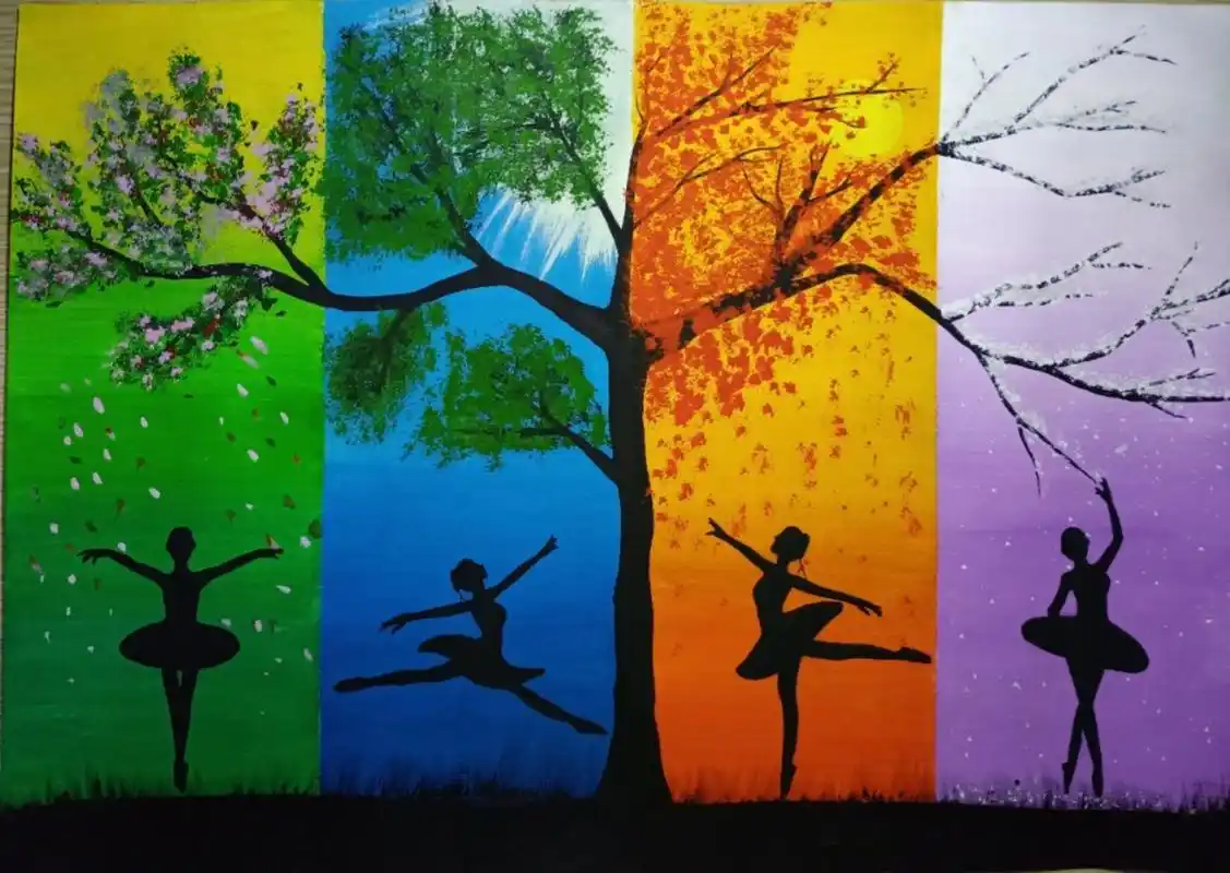 四季水粉画|春夏秋冬|舞蹈水粉画|唯美画 用时两个晚上 原创不易,如需