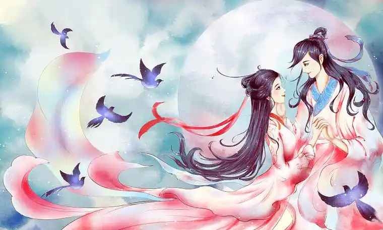 古风执手对望的情侣插画图片下载