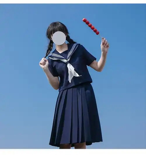 新款jk制服全蓝拉链学院风水手服jk制服正版原创百褶裙半身裙长裙全蓝