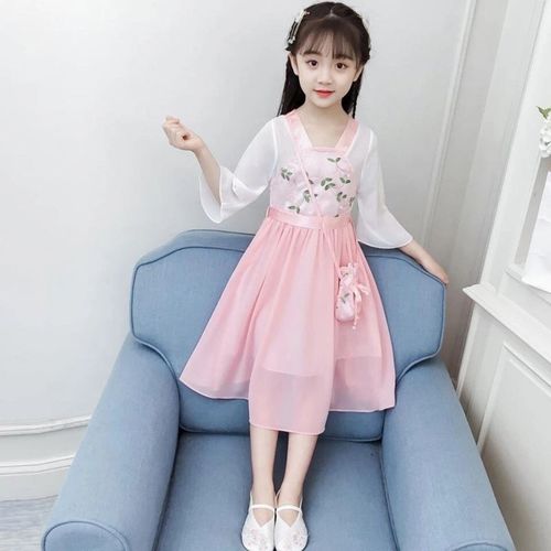 汉服女童连衣裙夏中国风古装超仙雪纺轻纱襦裙中大童2021新款洋气