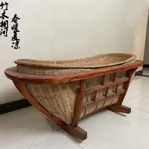 新生儿摇篮窝传统竹子竹编箩筐实木婴儿床竹藤编宝宝老式摇床无漆