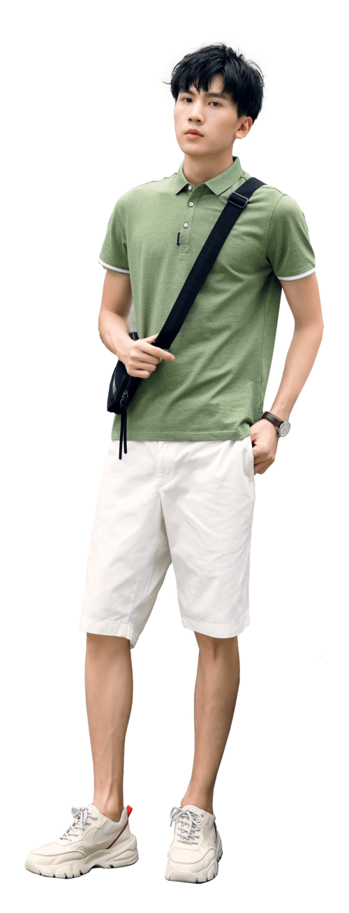 夏装绿色polo衫男帅气时尚男模特男生