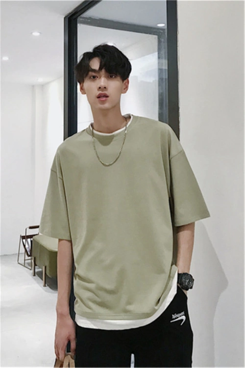 港风夏季男装新款休闲体恤衫上衣潮流 strong>男士 /strong>宽松