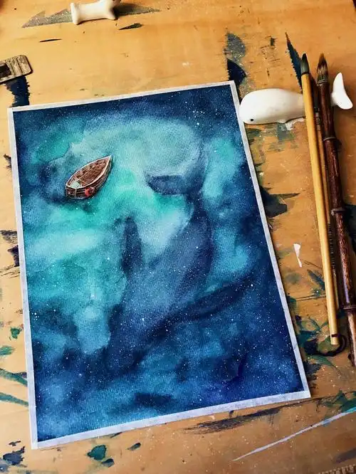 大海星辰水彩插画手绘