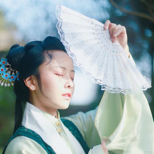 明制汉洋折衷蕾丝烫金竹木扇子折扇大明少女配饰品 包邮 霜翎阁 - 爱