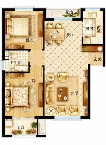 2015最新100平方两室两厅一厨一卫别墅户型图片