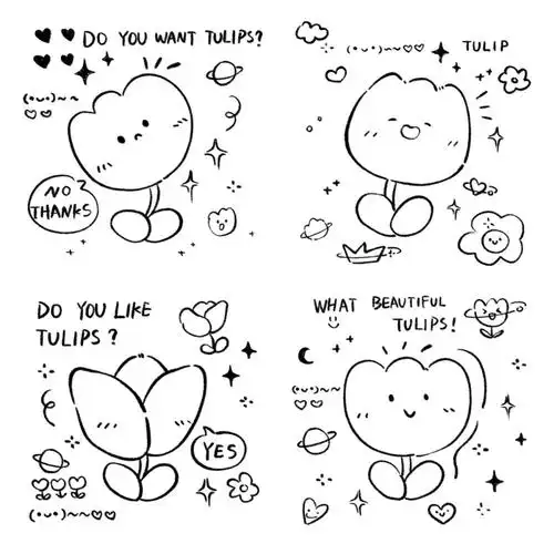 简笔画01郁金香涂鸦花朵ins风原创手帐插画