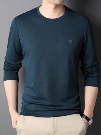 海澜优选品牌中青年男士长袖t恤春秋款圆领丅桖衫宽松潮流提花打底衫