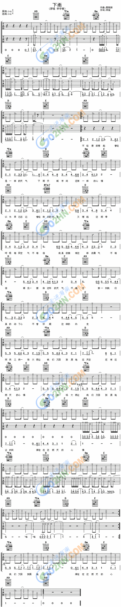 下雨吉他谱