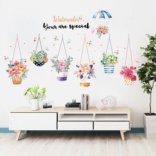 创意植物盆栽墙贴纸文艺清新客厅卧室温馨装饰品花卉贴画