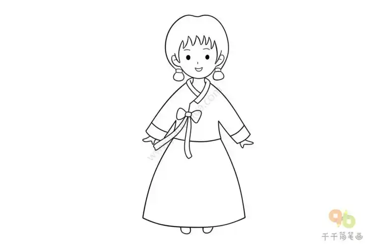 民族人物朝鲜族女孩简笔画步骤图