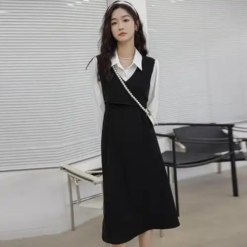 教资面试衣服女夏季正式场合大学生穿搭女装教师假两件衬衫连衣裙