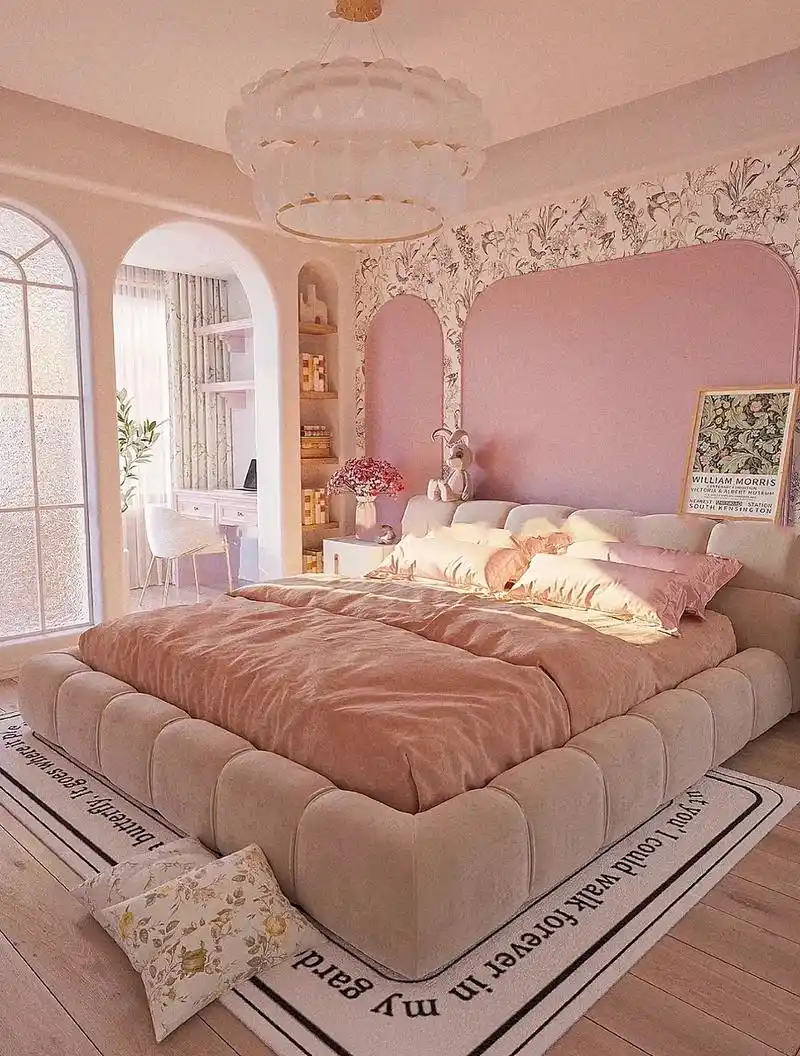 奶油风少女心卧室设计分享,奶油色搭配粉色系,简直无法拒绝,温 - 抖音