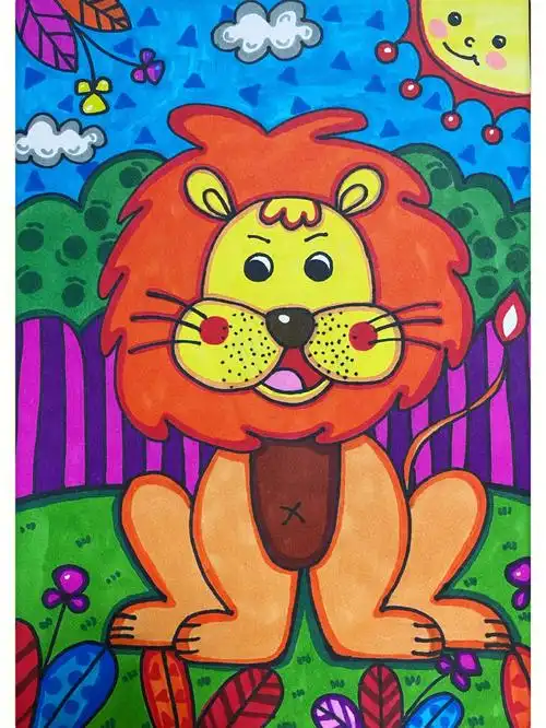 儿童画  #创意儿童画  #简笔画  #马克笔  #儿童画教程  #狮子  嗨!