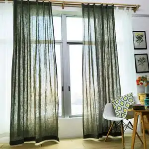 出口北欧轻奢灰绿色砂洗纯棉布小清新田园风格半遮光客厅成品窗帘