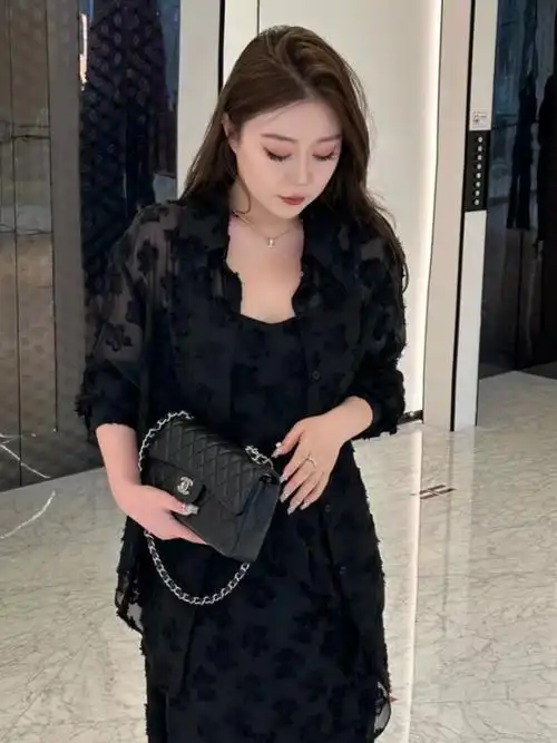 大码胖mm法式高级感纯欲黑色吊带裙 肌理感蕾丝开衫巨显瘦套装… - 17