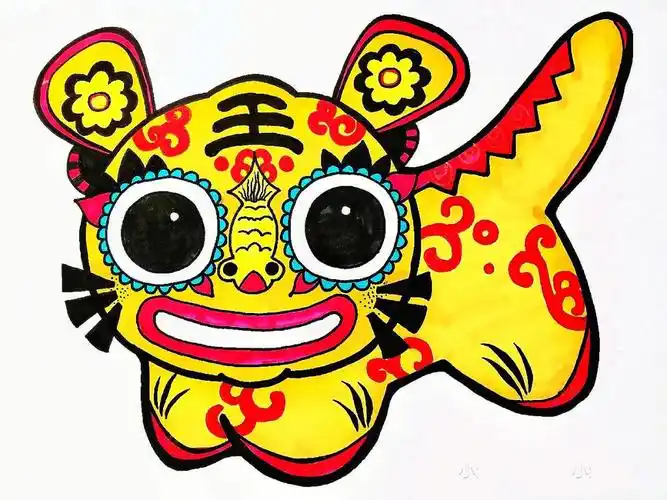 布老虎创意儿童画步骤图少儿美术虎年素材