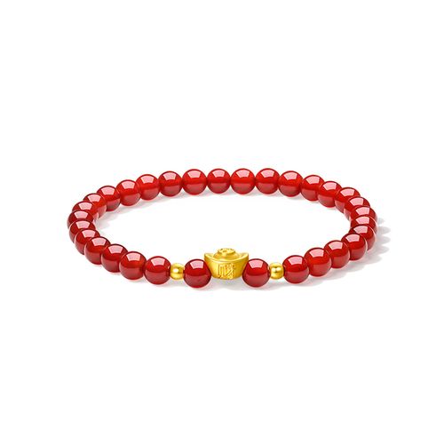 黄金手链红玛瑙转运珠金元宝足金串小金珠手串